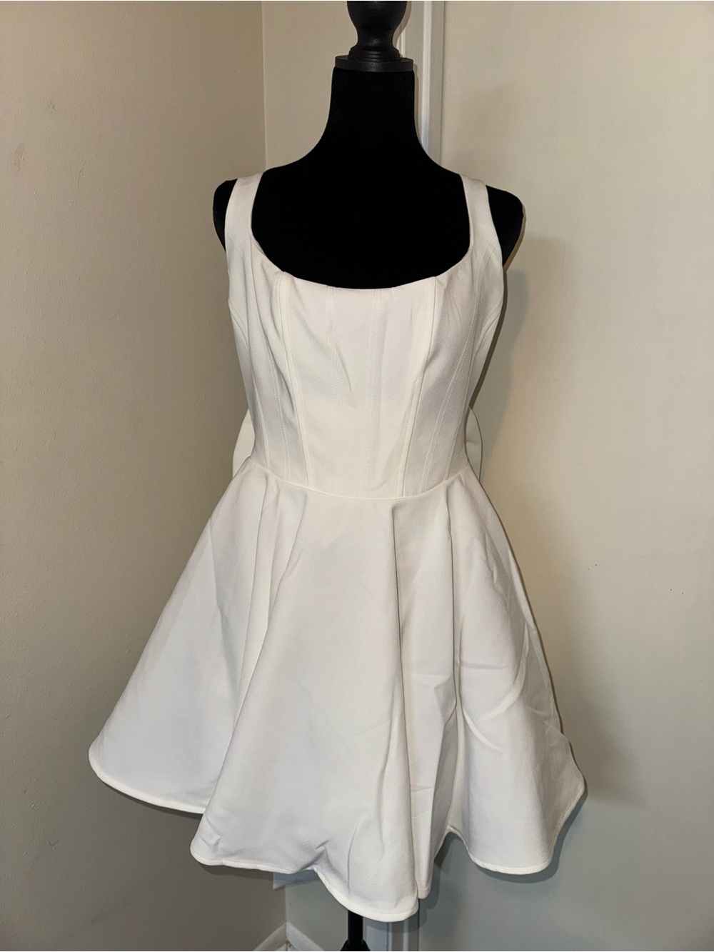 Babyboo Fashion White Square-Neck Fit & Flare Mini Dress with Detachable Bow XL - Picture 4 of 6